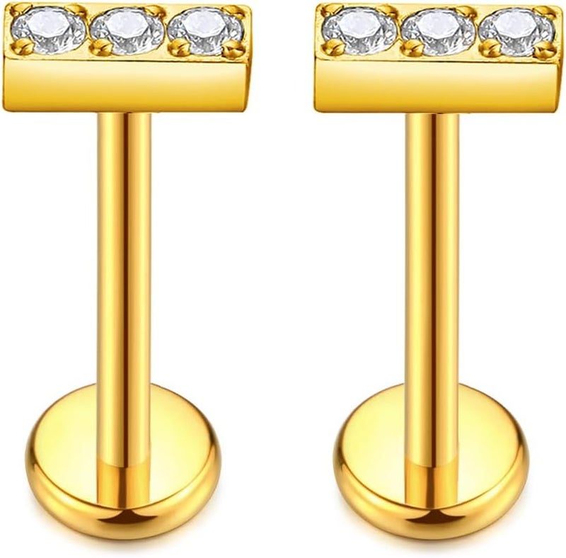 KaseStyle G23 Titanium Threadless Push-in Labret Lip Monroe Tragus Earrings Clear CZ Push Back Stud Helix Piercing Jewerly for Men Women - Image 1